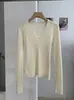 Top de punto KEKEZOON de corte ajustado con cuello en V, capa base versátil de color liso para otoño, elegante camisa de manga larga 9152