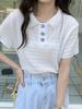 Playera de manga corta con cuello polo y hombro delantero para mujer, camiseta de manga corta de verano de moda, nuevo chic estilo Hong Kong para chica hot, top corto