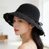 Nuevo Estilo Primavera y Verano 2026 Sombrero de Algodón y Lino Hueco para Mujer, Sombrero de Sol de Verano con Protección Solar, Plegable y Transpirable, Estilo Coreano con Ala Ancha