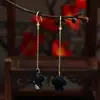 Pendientes Largos de Pétalos Esmaltados Estilo Antiguo Nuevo Estilo Chino Pendiente de Borla Elegante Adelgazante Versátil Accesorios Hanfu