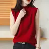 Chaleco de punto base de manga corta para primavera y otoño, adelgazante, de cuello semi-alto, versátil, ajustado, con temperamento, para interior y exterior
