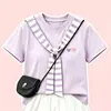 Novedades de Verano para Niñas Ropa de Verano Bloques de Color Dopamina Chal Rayado Camiseta de Manga Corta Elegante Estilo Coreano Conjunto de Falda de Pastel en Capas