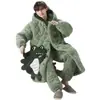 Pijama masculino inverno forrado com fleece espessado acolchoado de três camadas roupão de dormir longo quente de fleece de coral para crianças mais velhas e adolescentes conjunto