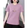 2026 Verão Nova Camiseta Feminina de Manga Curta Moda Tamanho Grande Solta Casual Versátil Gola Redonda Pulôver Top