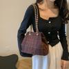 Bolsa de Moda Xadrez de Nicho 2025 Nova Tendência Versátil Corrente Feminina Bolsa Transversal Bolsa de Ombro Tipo Balde Xadrez