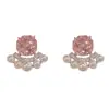 Nuevos pendientes de moda de verano versátiles con circonita de corte rosa y perla, elegantes, de lujo ligero, sencillos, de alta gama y deslumbrantes.