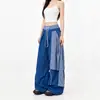 Comercio Exterior Transfronterizo Retro Americano Pantalones de Sable Decorativos con Abertura Lateral para Mujer Verano Nuevos Holgados Versátiles de Pierna Ancha Pantalones Largos Hasta el Suelo