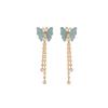 Pendientes de plata de ley S925 con diseño de ciervo, chapados en oro y jade azul, elegantes pendientes de borla de mariposa de estilo nacional, pendientes de plata elegantes vintage.