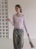 Cárdigan de punto de seda helada con cuello en V y volantes estilo francés, chal de verano para mujer, adecuado para llevar con falda, abrigo delgado corto
