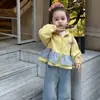 Ropa para Niños 2026 Estilo Coreano Niñas Bebé Primavera Nueva Moda Chaqueta a Cuadros con Encaje