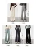 Calça pantalona de algodão com lavagem à areia cor azul-acinzentado feminina 2026 nova outono e inverno cintura alta justa para pessoas altas casual boca de sino perna larga