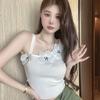 Gongyu Weng Sexy Cautela Camisole Mulheres Verão Novo Vintage Flor Tridimensional Ombro Short Top em