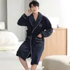 Pijama grueso de franela para hombre, talla grande, manga larga, forro polar de coral, ropa de casa para otoño e invierno, bata