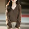 Suéter de Punto sin Costuras con Cuello en V Cepillado para Mujer, Suave y Cálido, Corte Ajustado, Top Básico Adelgazante para Capa Base