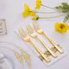 En stock comercio exterior plato de cena plástico Tenedor Dorado cuchillo desechable, tenedor y cuchara juego vajilla oro rosa al por mayor transfronterizo