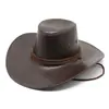Sombrero Vaquero Occidental de Cuero PU para Hombre Sombrero Jazz de Ala Ancha Transfronterizo Sombrero de Caballero con Visera para Sol para Exteriores y Viajes