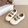 Sapatos Femininos de Primavera e Outono Sapatos Mary Jane Salto Baixo 2026 Confortáveis para Saia Bico Redondo Retro Francês com Cadarços Laço