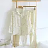 Novedad Otoño Mujer Set de Algodón Puro Gasa Dibujos Animados Cuello Solapa Manga Larga Otoño Algodón Gasa Tallas Grandes Ropa de Casa