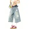 Jeans de Pierna Recta Azules Estilo Americano para Bebé, para Hombres y Mujeres, Pantalones Cortos de Pierna Ancha Flojos Finos de Verano, Pantalones Seleccionados Rigurosamente
