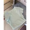 Camiseta Verde Mambo Menta para Mujer Tejida de Seda de Hielo Hombro Manga Corta Verano Ajustada Top Base Caliente para Chicas Espalda Hueca
