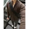 Cardigan de Punto Mezclado Color Café Estilo Old Money de Cuello Alto Medio para Hombre Otoño Chaqueta de Punto de Alta Gama Cleanfit