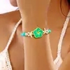 Pulseira Bohemian de Cerâmica Suave Flor Plumeria Europeia e Americana Transfronteiriça com Cristal, Turquesa e Estrela do Mar Fio Ajustável Joia para Férias na Praia