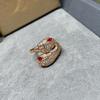 Anel feminino de ouro V com diamantes e cabeça de cobra dupla, ouro rosa 18k, anel aberto de cobra com safira e diamantes de alto carbono