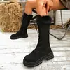 Comércio Exterior Outono Novo Outono/Inverno Botas Longas Botas Martin com Pelúcia Cor Sólida Bico Redondo Botas Femininas Salto Médio Acima do Joelho Botas Altas Tendência