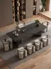 Mesa de Centro de Pizarra de Piedra de Lujo, Juego Moderno de Mesa y Sillas para el Té, Sencillo y Elegante con un Toque de Alta Gama, Mesa para Ceremonia del Té de Oficina, Mesa para Preparar Té