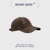 Gorra de béisbol unisex de estilo callejero roto y cepillado de copa dura para otoño e invierno, estilo coreano versátil de ala ancha con visera que hace que la cara parezca pequeña