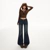 Calça Flare Cintura Baixa Yc & Retro Americano Modelagem Slim Fit Outono e Inverno Estampa de Gato Caimento Versátil Jeans Feminino Outono e Inverno
