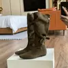 Botas de Mujer 2026 Nuevo Otoño Retro Merade Gamuza Punta Fina Tacón Oculto Adelgazantes Arrugadas Botas Altas Botas Apiladas