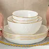 Tigela de cerâmica para uso doméstico, em relevo, design simples com borda dourada, adequada para comer arroz, macarrão ou sopa, pode ser usada no micro-ondas e é autolimpante