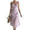 Amazon Aliexpress Exportação Transfronteiriça Europeia e Americana Vestido Sexy de Alcinha com Fenda Inferior Floral Verão 2025