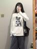 2025 Nova Camiseta de Manga Longa Super Bonita para Outono Inicial Feminina Design Americano Top Solto Camisa de Algodão Puro para Camada Interna