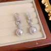 Pendientes de Perla Geométricos de Zirconia, Lujosos, Modernos y Exagerados, Pendientes Largos y Delgados con Borlas, Exquisitos y Versátiles, Venta al por Mayor