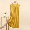 Vestido de Verano Delgado sin Mangas de Encaje con Cuello en V para Mujer, Bata Versátil Suelta de Modal, Vestido para el Hogar Adelgazante de Tallas Grandes