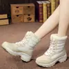 Zapatos de Invierno Nuevos 2020 de Terciopelo de Caña Alta para Mujer Zapatillas con Cordones Estilo Coreano para Estudiante Zapatos de Caña Media Botas de Nieve Zapatos de Algodón