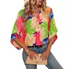Camisa Cruzada Europeia e Americana Amazon Nova Casual Estampa Boêmia Manga Longa Botão Camisa Top