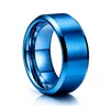 Anel de Aço Inoxidável Escovado Azul Safira de 8mm para Homens, Versão Larga com Bordas Polidas Foscas, Aliança Lisa de Aço Titânio, Simples e Não Desbota, Estilo Único
