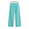Pantalones Casuales de Pierna Ancha Rectos Color Azul Lago Dopamina para Mujer, Verano Finos de Cintura Alta Estilo Holgado Perezoso Largos hasta el Suelo