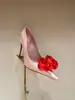 Flor de Seda Transfronteiriça Bico Fino Salto Alto CL Sapatos Femininos Temperamento Emagrecedor Francês Sexy Bonito Fita de Seda Sapatilhas da Moda