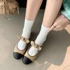 Comercio exterior talla grande 4042 estilo pequeño combinación de colores zapatos con punta negra nuevo primavera y otoño dulce lazo zapatos de cuero zapatos planos