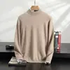 Suéter Masculino de Cashmere Tricô Outono Inverno Cor Sólida Gola Alta Meia Camada Base Suéter de Lã Amigo da Pele