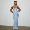 Elegante vestido largo de diseño europeo y americano plisado de cola de pez, sin tirantes, sexy y único, vestido de fiesta ins para mujer