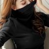 Camiseta Base de Cuello Alto de Color Sólido y Manga Larga para Mujer, Estilo Coreano, Cálida y Ajustada para Otoño e Invierno