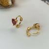 S925 prata banhada 14K ouro vermelho zircão coração vermelho osso anel pequenos brincos simples brincos estilo amor das mulheres