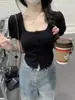 Comercio exterior transfronterizo al por mayor camiseta blanca pura de manga corta dulce y picante de verano para mujer cárdigan corto con manga abullonada top básico