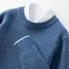 Suéter de Cachemir con Cuello Redondo para Hombre, Suéter de Punto Suave de Cachemir de Alta Gama para Otoño e Invierno, Camisa Base Cálida de Color Sólido para Hombre