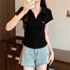 Camiseta de Algodão Puro Manga Curta Ombro Direito Tamanho Plus Size para Mulheres 2025 Verão Nova Moda Estilo Preppy Gola Polo Top Chique